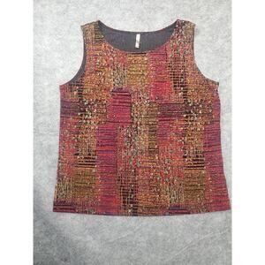 Women's White Stag Size Large Red And Orange Abstract Sleeveless Blouse